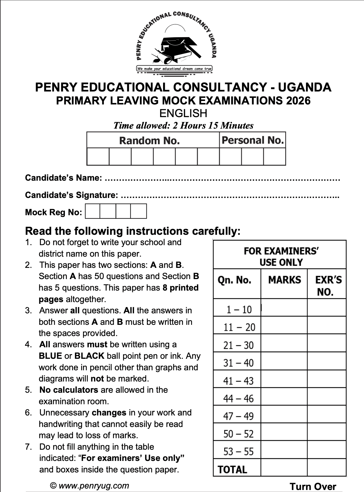 P.7 ENG MOCK EXAMS 2026