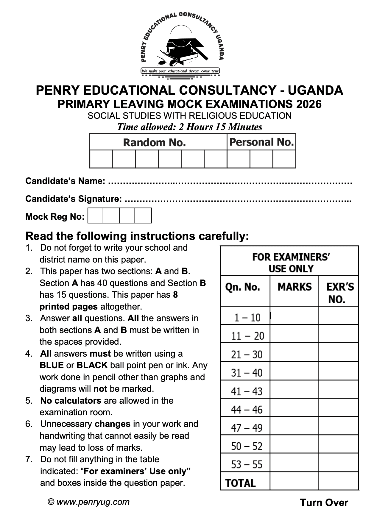 P.7 SST MOCK EXAMS 2026