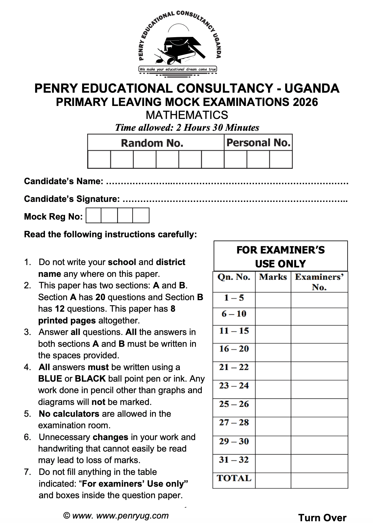 P.7 MTC MOCK EXAMS 2026